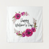 明るい赤紫色ポピーフローラリースハッピーマザーズデイ タペストリー (正面)