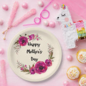 明るい赤紫色ポピーフローラリースハッピーマザーズデイ ペーパープレート (パーティー)