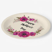 明るい赤紫色ポピーフローラリースハッピーマザーズデイ ペーパープレート (アングル)