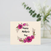 明るい赤紫色ポピーフローラリースハッピーマザーズデイ ポストカード (スタンド正面)