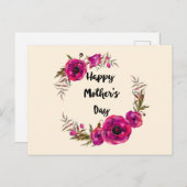 明るい赤紫色ポピーフローラリースハッピーマザーズデイ ポストカード (正面/裏面)