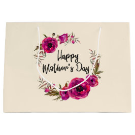 明るい赤紫色ポピーフローラリースハッピーマザーズデイ ラージペーパーバッグ