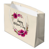 明るい赤紫色ポピーフローラリースハッピーマザーズデイ ラージペーパーバッグ (裏面アングル)