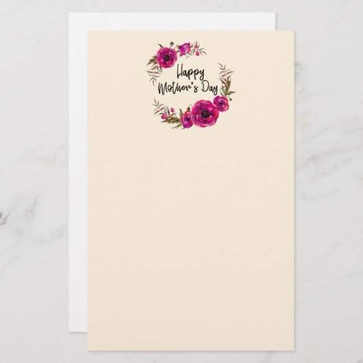 明るい赤紫色ポピーフローラリースハッピーマザーズデイ 便箋 (正面/裏面)