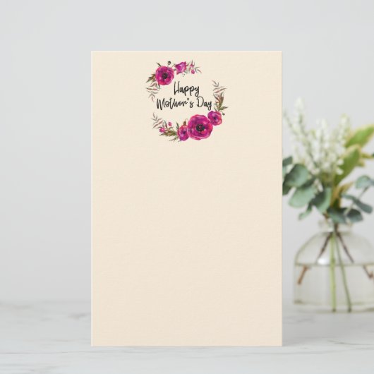 明るい赤紫色ポピーフローラリースハッピーマザーズデイ 便箋 (スタンド正面)