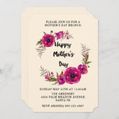 明るい赤紫色ポピーフローラリースマザーズデイブランチ 招待状 (正面/裏面)