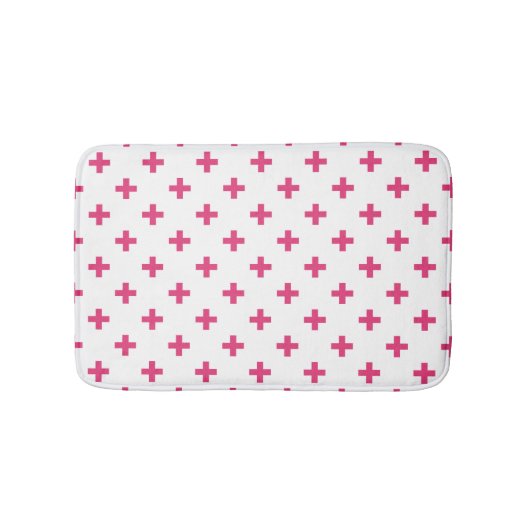 明るい赤紫色ポルカが白に交差 バスマット (正面)
