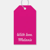 明るい赤紫色ポルカが黒に交差 ギフトタグ (裏面)