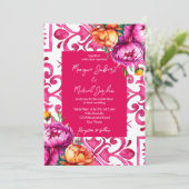 明るい赤紫色マジョリカのタイルのオレンジ色の牡丹すべて1つ 招待状 (スタンド正面)