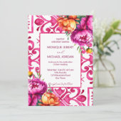 明るい赤紫色マジョリカのタイルのオレンジ色の牡丹すべて1つ 招待状 (スタンド正面)