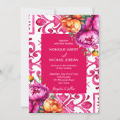 明るい赤紫色マジョリカのタイルのオレンジ色の牡丹すべて1つ 招待状 (正面)