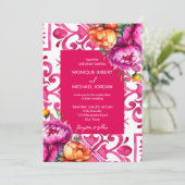 明るい赤紫色マジョリカのタイルのオレンジ色の牡丹すべて1つ 招待状 (スタンド正面)