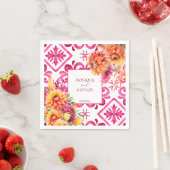 明るい赤紫色マジョリカタイルオレンジダリアテンプレート スタンダードカクテルナプキン (インサイチュ)