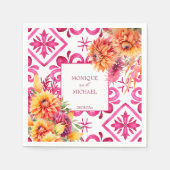 明るい赤紫色マジョリカタイルオレンジダリアテンプレート スタンダードカクテルナプキン (正面)