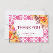 明るい赤紫色マジョリカタイルオレンジダリア サンキューカード (正面)