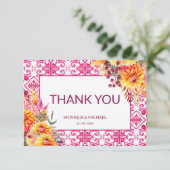 明るい赤紫色マジョリカタイルオレンジダリア サンキューカード (スタンド正面)