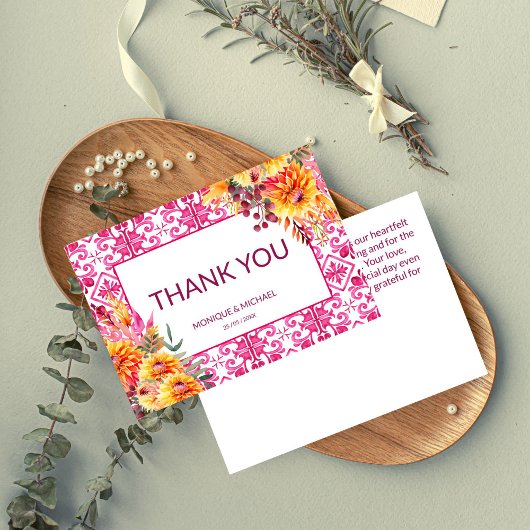 明るい赤紫色マジョリカタイルオレンジダリア サンキューカード