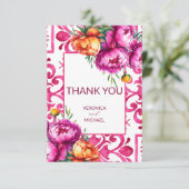 明るい赤紫色マジョリカタイルオレンジ牡丹 サンキューカード (スタンド正面)