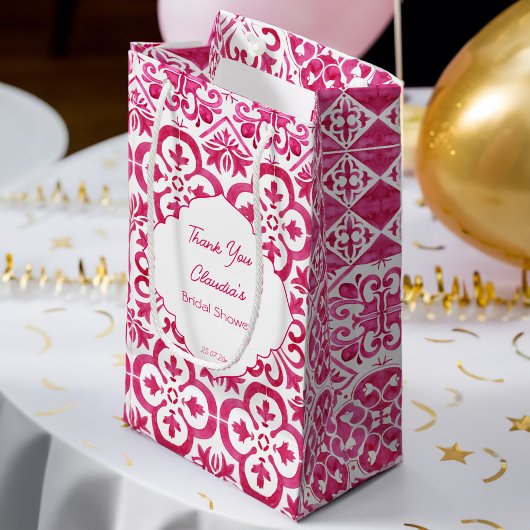 明るい赤紫色マジョリカマゼンタタイルパーソナライズされた スモールペーパーバッグ