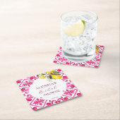 明るい赤紫色マジョリカマゼンタタイルブライダルシャワー スクエアペーパーコースター (インサイチュ)