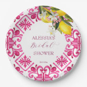 明るい赤紫色マジョリカマゼンタタイルブライダルシャワー ペーパープレート (正面)