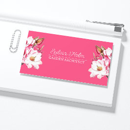 明るい赤紫色マゼンタヴィンテージマグノリアボタニカルネーム 名刺