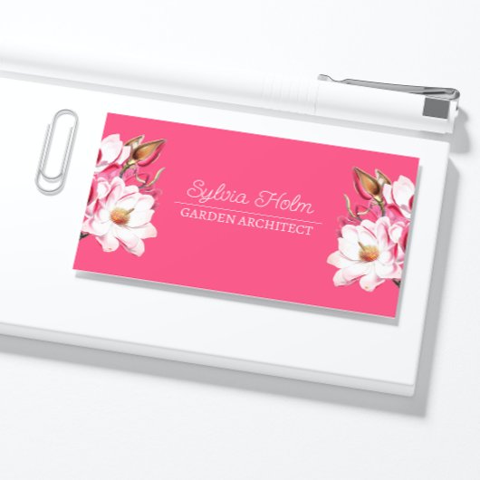 明るい赤紫色マゼンタヴィンテージマグノリアボタニカルネーム 名刺