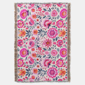 明るい赤紫色メキシコの花のパターンカラフルおもしろい スローブランケット (正面縦)