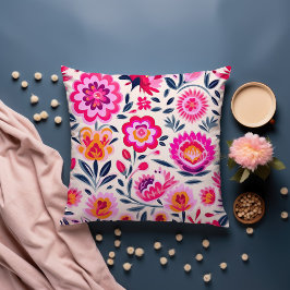 明るい赤紫色メキシコの花のパターン クッション