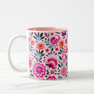 明るい赤紫色メキシコの花のパタ鮮やかーン ツートーンマグカップ