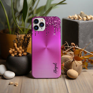 明るい赤紫色メタリック滴下グリッター スタイリッシュ iPhone 13 PRO MAXケース