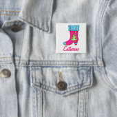 明るい赤紫色メリークリスマスストッキング名バッジ 缶バッジ (インサイチュ)