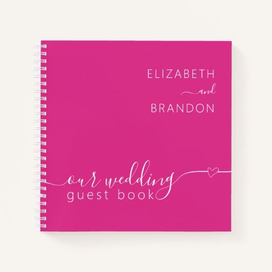 明るい赤紫色モダンの結婚ゲストブック ノートブック (正面)