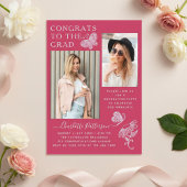 明るい赤紫色モダンバタフライ写真卒業パーティー アクリル招待状