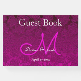 明るい赤紫色モダンピンクホワイトエレガントなウェディングモノグラム ゲストブック