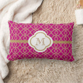 明るい赤紫色モノグラムのと金ゴールド ランバークッション (ブランケット)
