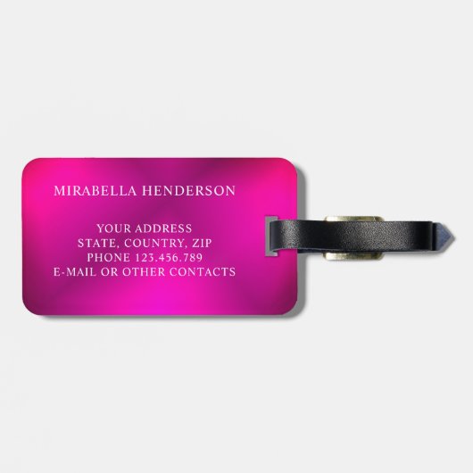 明るい赤紫色モノグラムのピンク旅行明るい ラゲッジタグ (裏面横)