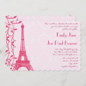 明るい赤紫色ラズベリーエッフェルタワー結婚式招待状 招待状 (正面/裏面)