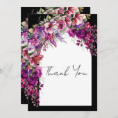 明るい赤紫色ラベンダーフローラアーチブライダルシャワー サンキューカード (正面/裏面)