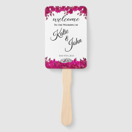 明るい赤紫色ランがホワイト結婚式 プログラム- ハンドファン