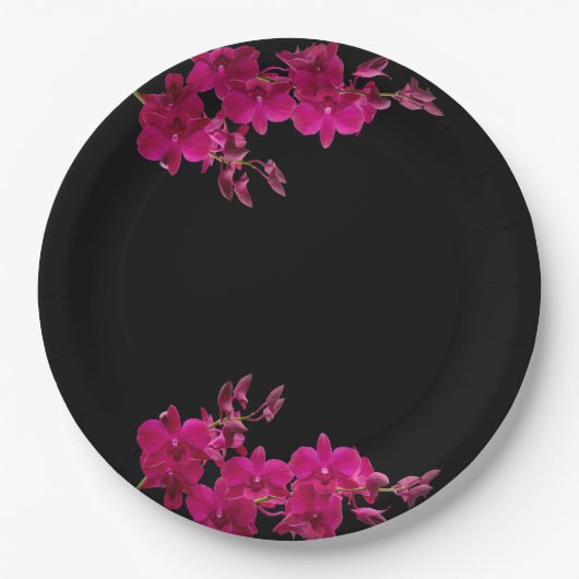 明るい赤紫色ラン結婚クのプレート- ペーパープレート (正面)