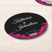 明るい赤紫色ラン結婚スの黒 –  ラウンドペーパーコースター (アングル)