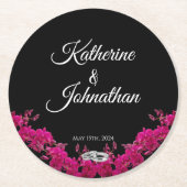 明るい赤紫色ラン結婚スの黒 –  ラウンドペーパーコースター (正面)