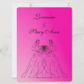 明るい赤紫色レズビアン結婚式招待状 招待状 (裏面)