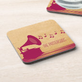 明るい赤紫色ヴィンテージ蓄音機コースターセット コースター (左側)