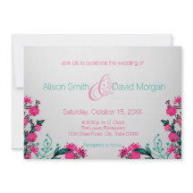 明るい赤紫色及びターコイズ結婚式招待状