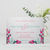 明るい赤紫色及びターコイズ結婚式招待状 招待状 (スタンド正面)