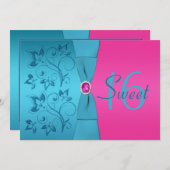 明るい赤紫色及びターコイズSweet sixteen招待状 招待状 (正面/裏面)