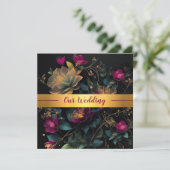 明るい赤紫色及びブルー春庭園の結婚式招待状 招待状 (スタンド正面)