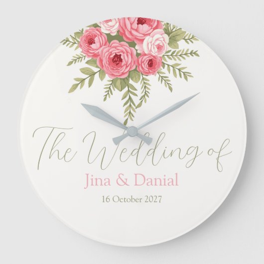 明るい赤紫色夢 ラージ壁時計 (正面)